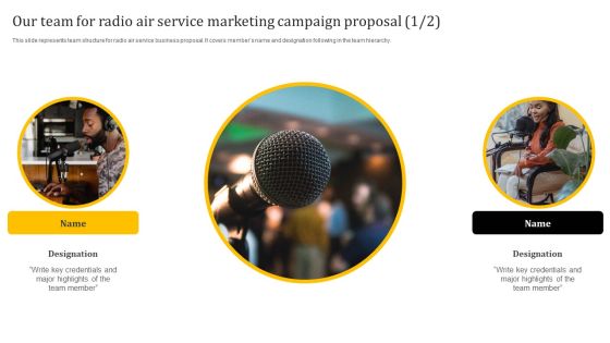 Our Team For Radio Air Service Marketing Campaign Proposal Designs PDF