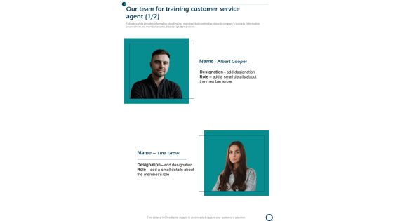 Our Team For Training Customer Service Agent One Pager Sample Example Document Our Team For Training Customer Service Agent One Pager Sample Example Document