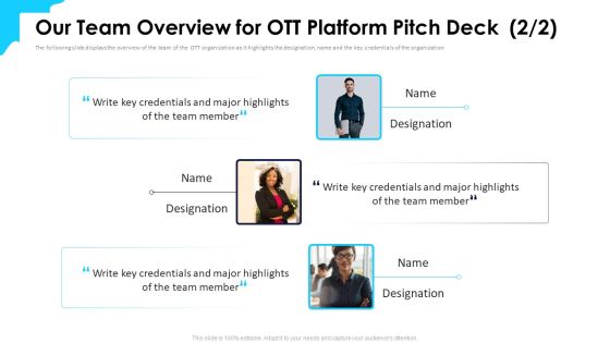 Over Top Media Service Industry Capital Funding Our Team Overview For Ott Platform Pitch Deck Inspiration PDF