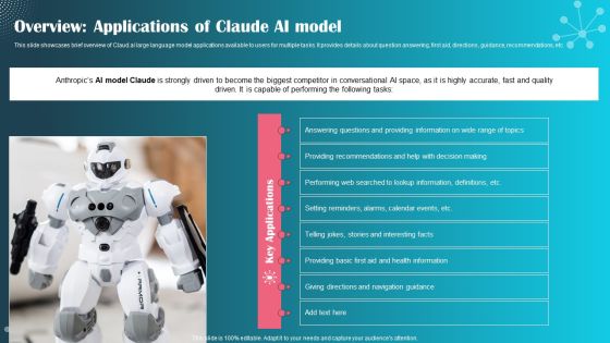 Overview Applications Of Claude AI Model Ppt PowerPoint Presentation File Deck PDF