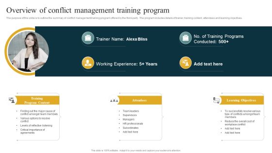 Overview Of Conflict Management Training Program Managing Organizational Conflicts To Boost Demonstration PDF Overview Of Conflict Management Training Program Managing Organizational Conflicts To Boost Demonstration PDF