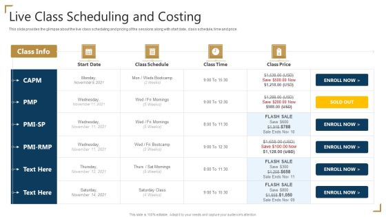 PMP Certification Live Class Scheduling And Costing Ppt File Clipart Images PDF