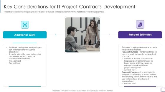 PMP Success Factors IT Key Considerations For IT Project Contracts Development Graphics PDF