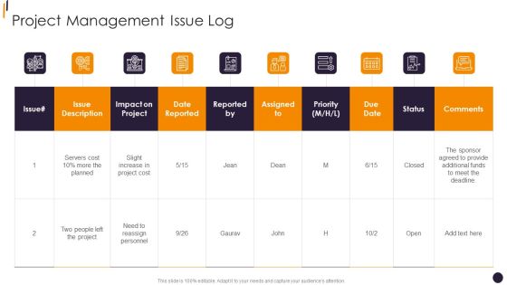 PMP Tools Project Management Issue Log Guidelines PDF
