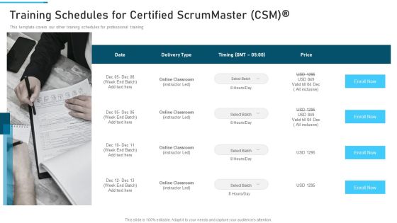 PSM Training Proposal IT Training Schedules For Certified Scrummaster CSM Brochure PDF