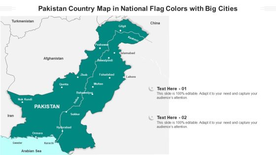 Pakistan Country Map In National Flag Colors With Big Cities Ppt PowerPoint Presentation Gallery Structure PDF