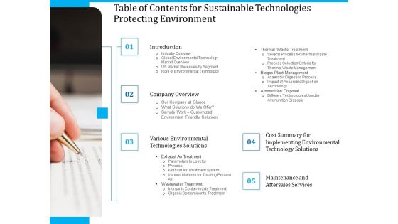 Pathways To Envirotech Sustainability Table Of Contents For Sustainable Technologies Protecting Environment Background PDF Pathways To Envirotech Sustainability Table Of Contents For Sustainable Technologies Protecting Environment Background PDF