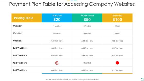 Payment Plan Table For Accessing Company Websites Template PDF