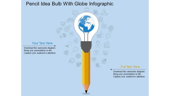 Pencil Idea Bulb With Globe Infographic Powerpoint Template Pencil Idea Bulb With Globe Infographic Powerpoint Template