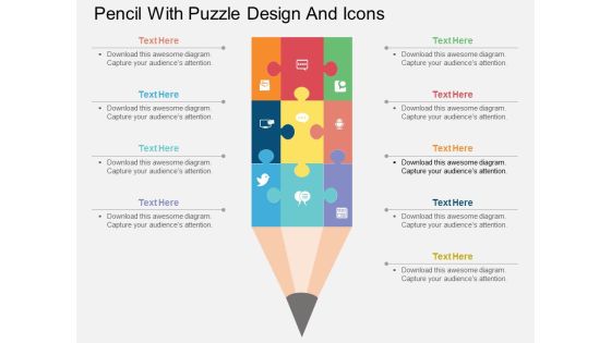 Pencil With Puzzle Design And Icons Powerpoint Template