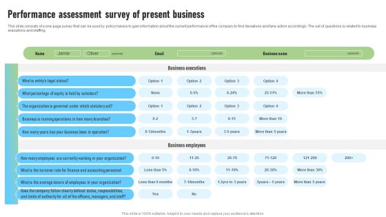 Performance Assessment Survey Of Present Business Survey SS Performance Assessment Survey Of Present Business Survey SS