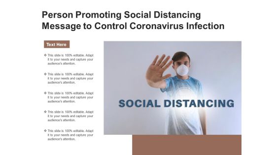 Person Promoting Social Distancing Message To Control Coronavirus Infection Ppt PowerPoint Presentation Gallery Design Templates PDF
