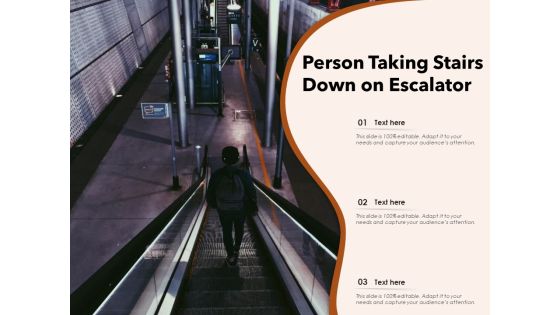 Person Taking Stairs Down On Escalator Ppt PowerPoint Presentation Icon Infographics PDF