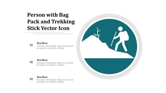 Person With Bag Pack And Trekking Stick Vector Icon Ppt PowerPoint Presentation File Infographics PDF