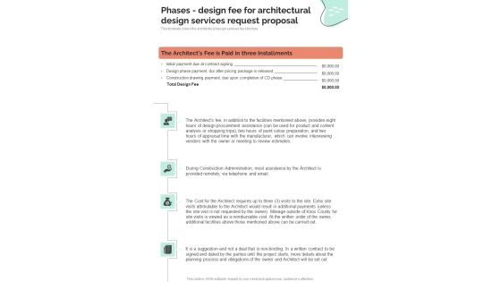 Phases Design Fee For Architectural Design Services Request Proposal One Pager Sample Example Document Phases Design Fee For Architectural Design Services Request Proposal One Pager Sample Example Document