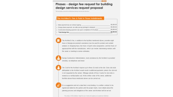 Phases Design Fee Request For Building Design Services Request Proposal One Pager Sample Example Document Phases Design Fee Request For Building Design Services Request Proposal One Pager Sample Example Document