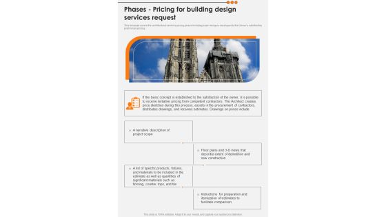 Phases Pricing For Building Design Services Request One Pager Sample Example Document Phases Pricing For Building Design Services Request One Pager Sample Example Document