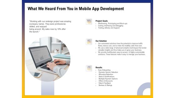 Phone Application Buildout What We Heard From You In Mobile App Development Ppt PowerPoint Presentation Show Templates PDF