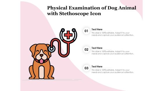 Physical Examination Of Dog Animal With Stethoscope Icon Ppt PowerPoint Presentation Summary Icons PDF