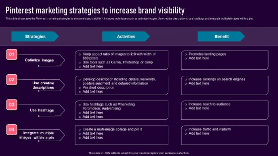 Pinterest Marketing Strategies To Increase Brand Visibility Infographics PDF Pinterest Marketing Strategies To Increase Brand Visibility Infographics PDF