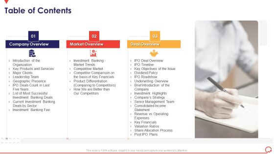 Pitch Book Capital Funding Deal IPO Pitchbook Table Of Contents Brochure PDF Pitch Book Capital Funding Deal IPO Pitchbook Table Of Contents Brochure PDF