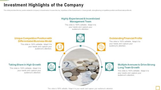Pitch Book For Investor Funding Contract Investment Highlights Of The Company Infographics PDF Pitch Book For Investor Funding Contract Investment Highlights Of The Company Infographics PDF
