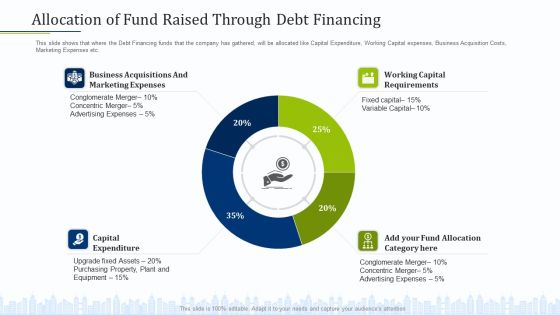 Pitch Deck To Draw External Capital From Commercial Banking Institution Allocation Of Fund Raised Through Debt Financing Icons PDF Pitch Deck To Draw External Capital From Commercial Banking Institution Allocation Of Fund Raised Through Debt Financing Icons PDF