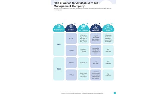 Plan Of Action For Aviation Services Management Company One Pager Sample Example Document