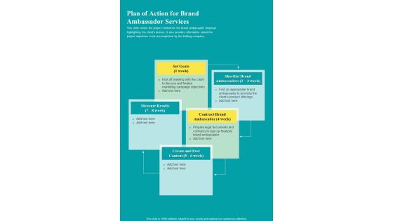 Plan Of Action For Brand Ambassador Services One Pager Sample Example Document Plan Of Action For Brand Ambassador Services One Pager Sample Example Document