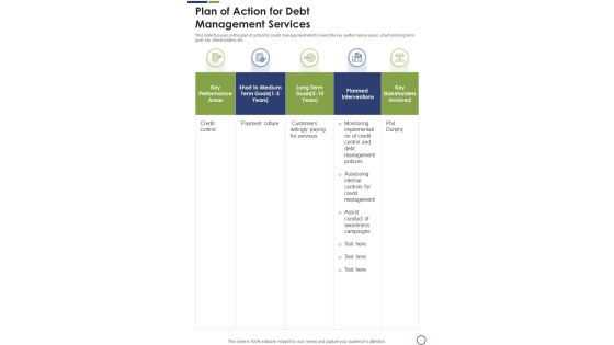Plan Of Action For Debt Management Services One Pager Sample Example Document Plan Of Action For Debt Management Services One Pager Sample Example Document
