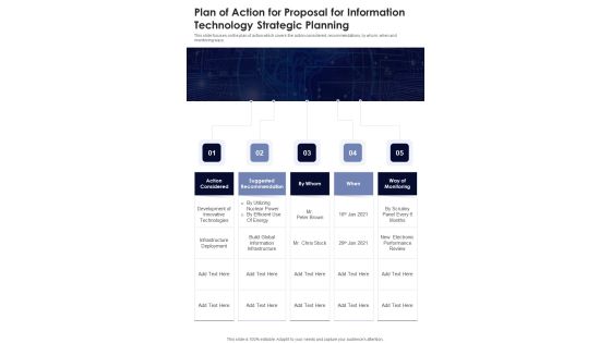 Plan Of Action For Proposal For Information Technology Strategic Planning One Pager Sample Example Document Plan Of Action For Proposal For Information Technology Strategic Planning One Pager Sample Example Document