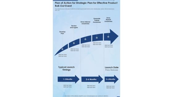 Plan Of Action For Strategic Plan For Effective Product Roll Out Event One Pager Sample Example Document Plan Of Action For Strategic Plan For Effective Product Roll Out Event One Pager Sample Example Document