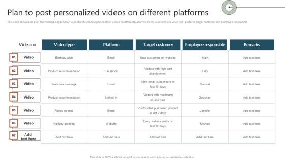 Plan To Post Personalized Videos On Different Platforms Ppt Ideas Brochure PDF Plan To Post Personalized Videos On Different Platforms Ppt Ideas Brochure PDF