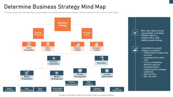 Planning And Action Playbook Determine Business Strategy Mind Map Infographics PDF
