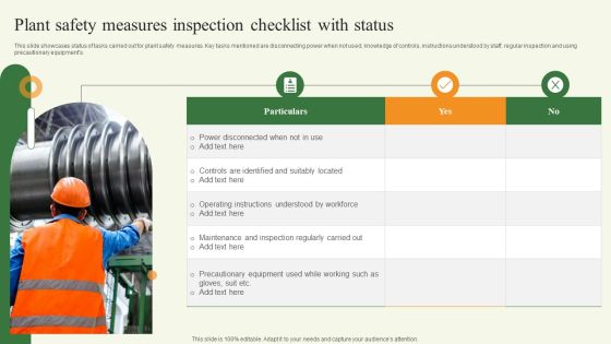 Plant Safety Measures Inspection Checklist With Status Infographics PDF Plant Safety Measures Inspection Checklist With Status Infographics PDF