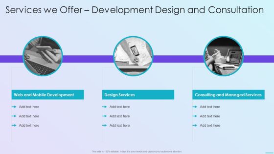 Playbook For Application Developers Services We Offer Development Design And Consultation Graphics PDF