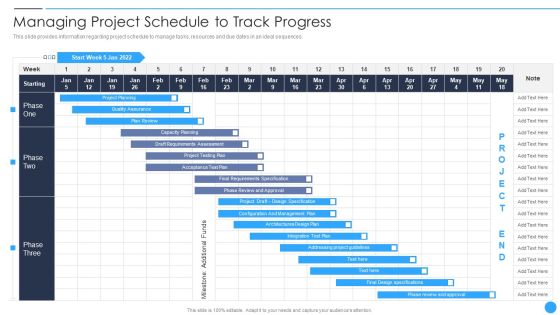 Playbook For Project Product Administration Managing Project Schedule To Track Progress Ideas PDF