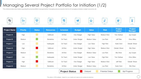 Playbook For Successful Project Management Managing Several Project Portfolio For Initiation Themes PDF