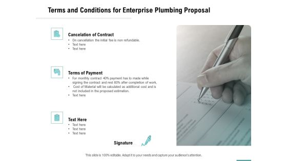 Plumbing Sanitary Works Terms And Conditions For Enterprise Plumbing Proposal Icons PDF