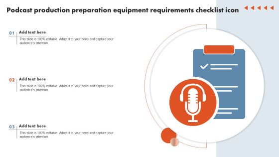 Podcast Production Preparation Equipment Requirements Checklist Icon Background PDF Podcast Production Preparation Equipment Requirements Checklist Icon Background PDF