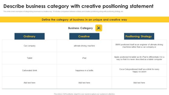 Positioning Techniques To Improve Describe Business Category With Creative Positioning Ideas PDF Positioning Techniques To Improve Describe Business Category With Creative Positioning Ideas PDF