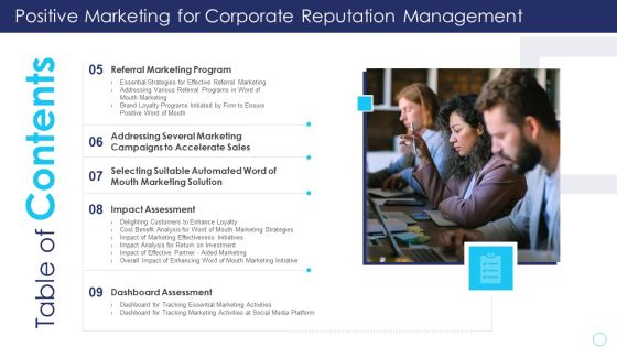 Positive Marketing For Corporate Reputation Management Table Of Contents Download PDF