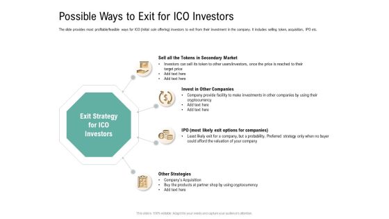 Possible Ways To Exit For ICO Investors Virtual Currency Financing Pitch Deck Professional PDF Possible Ways To Exit For ICO Investors Virtual Currency Financing Pitch Deck Professional PDF