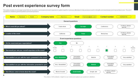 Post Event Experience Survey Form Survey SS