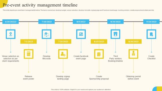 Pre Event Activity Management Timeline Activities For Successful Launch Event Brochure PDF Pre Event Activity Management Timeline Activities For Successful Launch Event Brochure PDF
