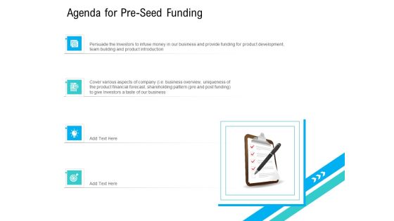Pre Seed Funding Pitch Deck Agenda For Pre Seed Funding Download PDF