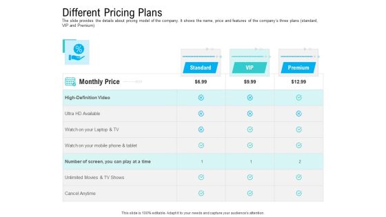Pre Seed Funding Pitch Deck Different Pricing Plans Template PDF