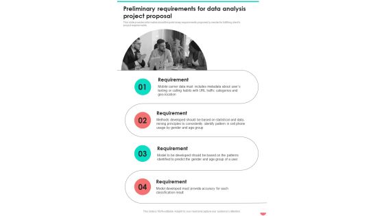 Preliminary Requirements For Data Analysis Project Proposal One Pager Sample Example Document Preliminary Requirements For Data Analysis Project Proposal One Pager Sample Example Document