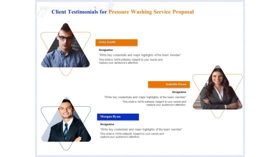 Pressure Cleaning Proposal And Service Agreement Client Testimonials For Pressure Washing Service Proposal Infographics PDF Pressure Cleaning Proposal And Service Agreement Client Testimonials For Pressure Washing Service Proposal Infographics PDF