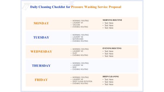 Pressure Cleaning Proposal And Service Agreement Daily Cleaning Checklist For Pressure Washing Service Proposal Pictures PDF